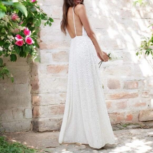 NWT ASOS Ivory Sequined Beaded Josie Backless Cami Maxi Wedding Dress Size 6 NEW - Picture 3 of 16